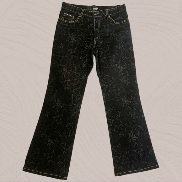 90s vintage black velvet jacquard mid rise bootcut pants - Picture 1 of 12